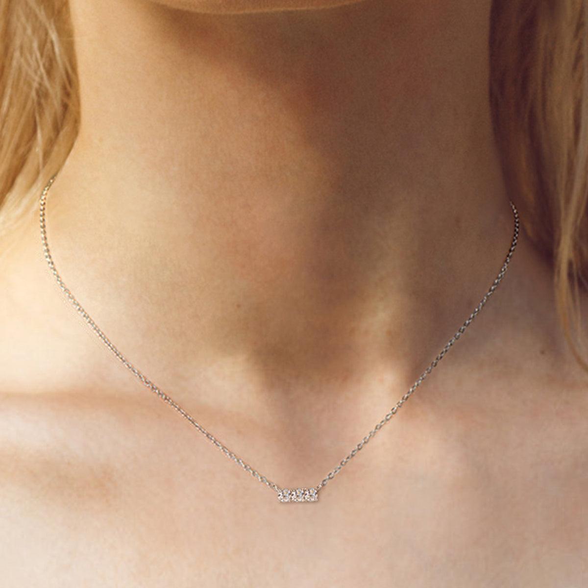 925 Sterling Silver Inlaid Moissanite Bar Necklace Carauana Store