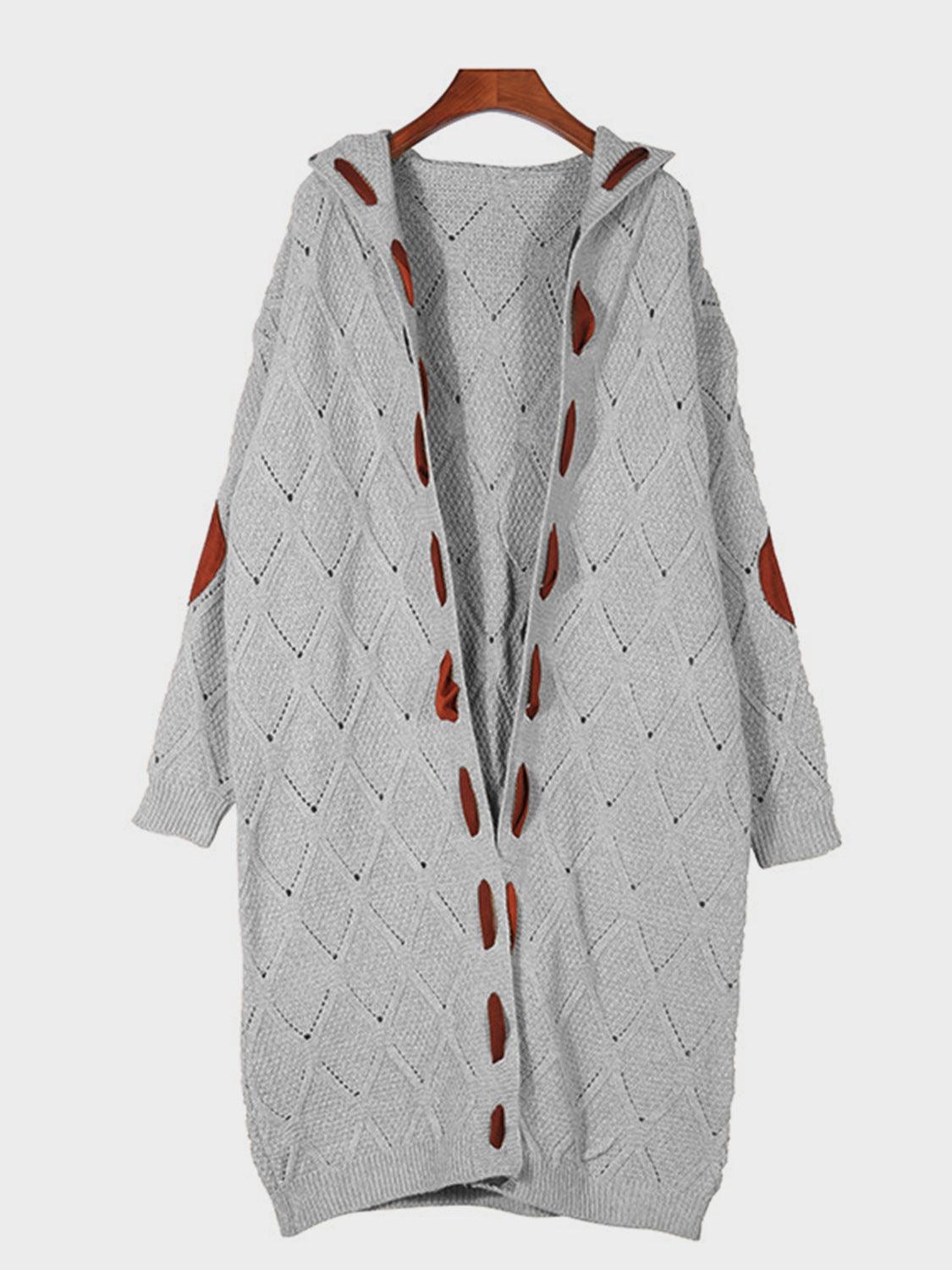 Openwork Long Sleeve Open Front Hooded Cardigan Carauana Store