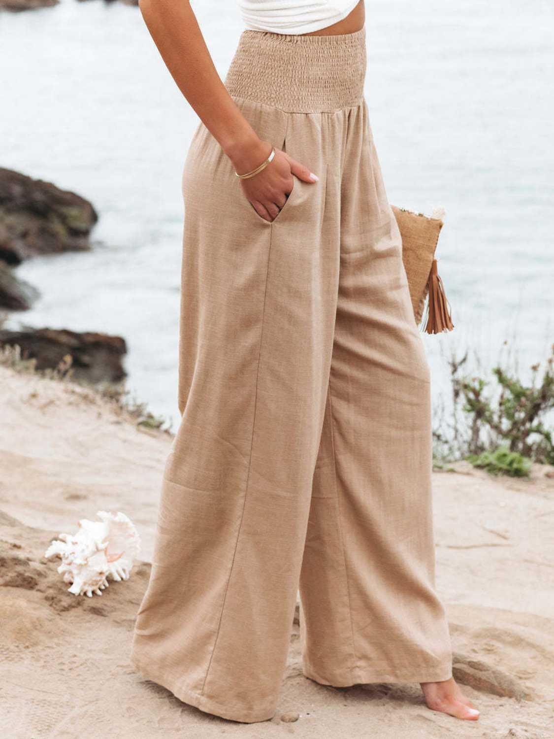 Full Size Smocked Waist Wide Leg Pants Carauana Store