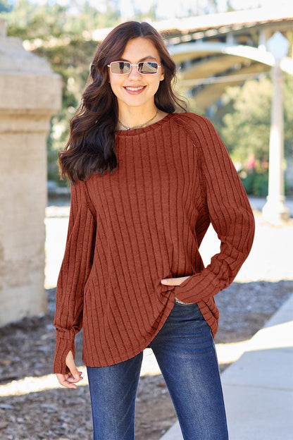 Basic Bae Full Size Ribbed Round Neck Long Sleeve Knit Top Carauana Store