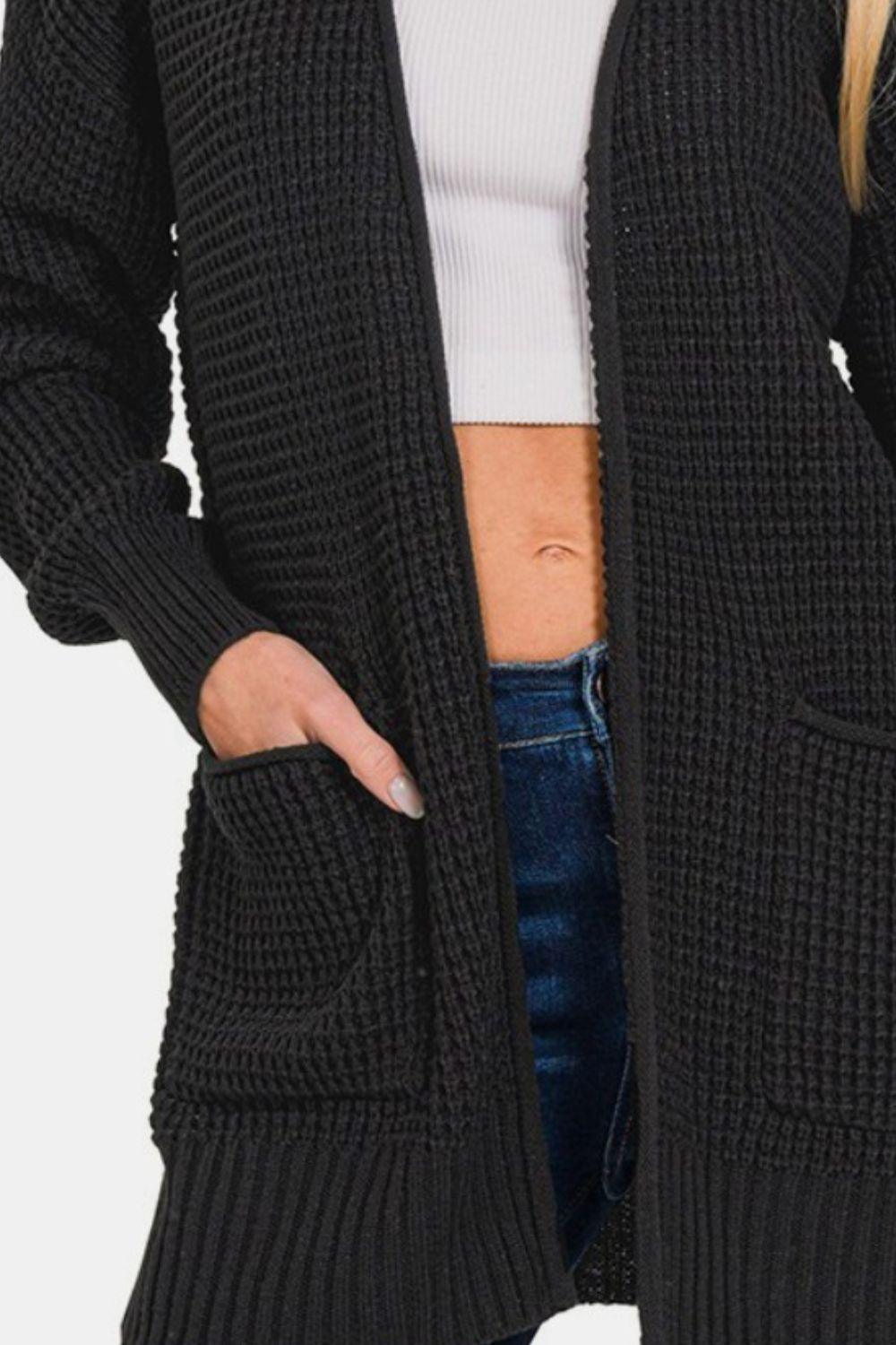 Zenana Waffle Open Front Sweater Cardigan Carauana Store