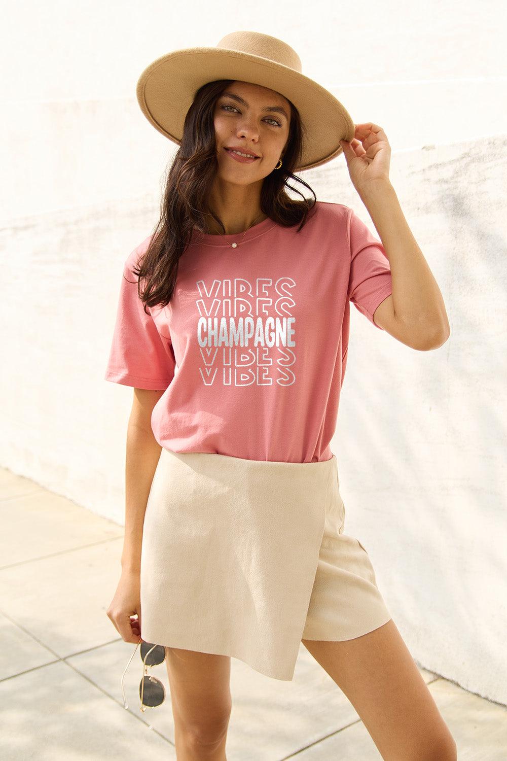 Simply Love Full Size CHAMPAGNE VIBES Short Sleeve T-Shirt Carauana Store