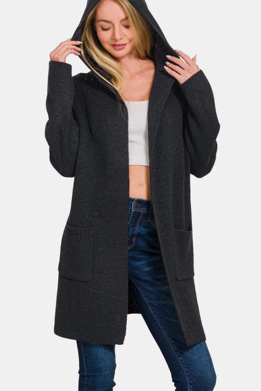 Zenana Hooded Open Front Sweater Cardigan Carauana Store