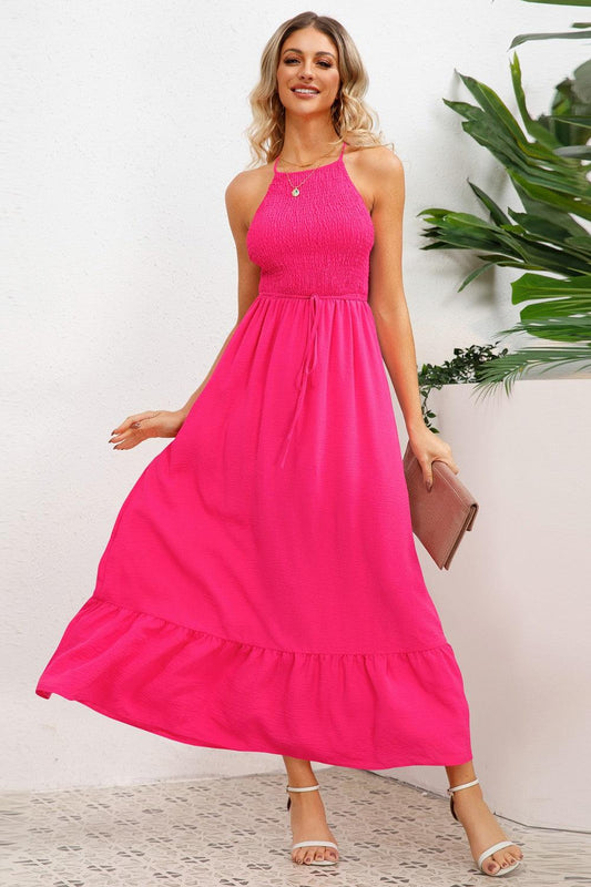 Smocked Crisscross Spaghetti Strap Dress Carauana Store