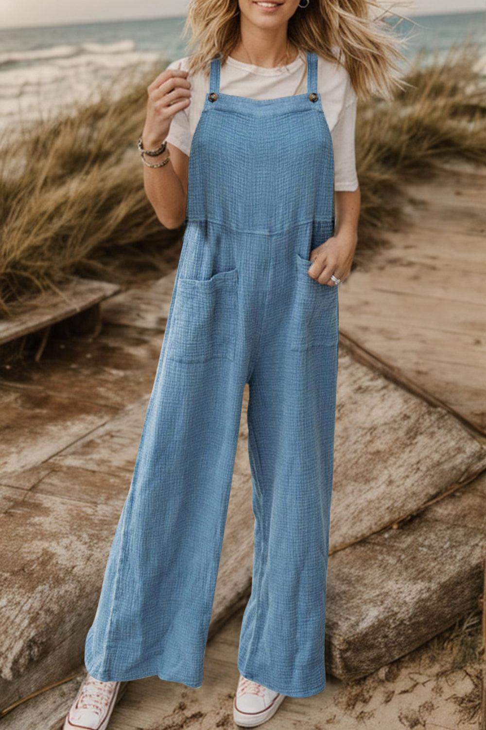 Full Size Wide Leg Front Pocket Jumpsuit Carauana Store