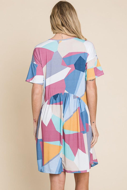 BOMBOM Ruched Color Block Short Sleeve Dress Carauana Store