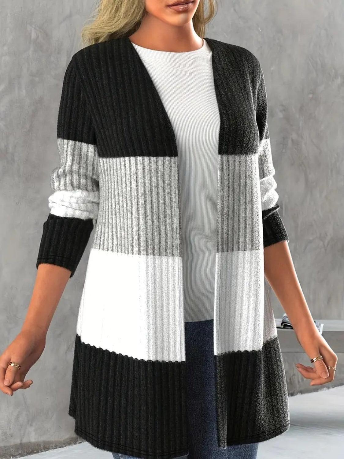 Color Block Open Front Long Sleeve Cardigan Carauana Store