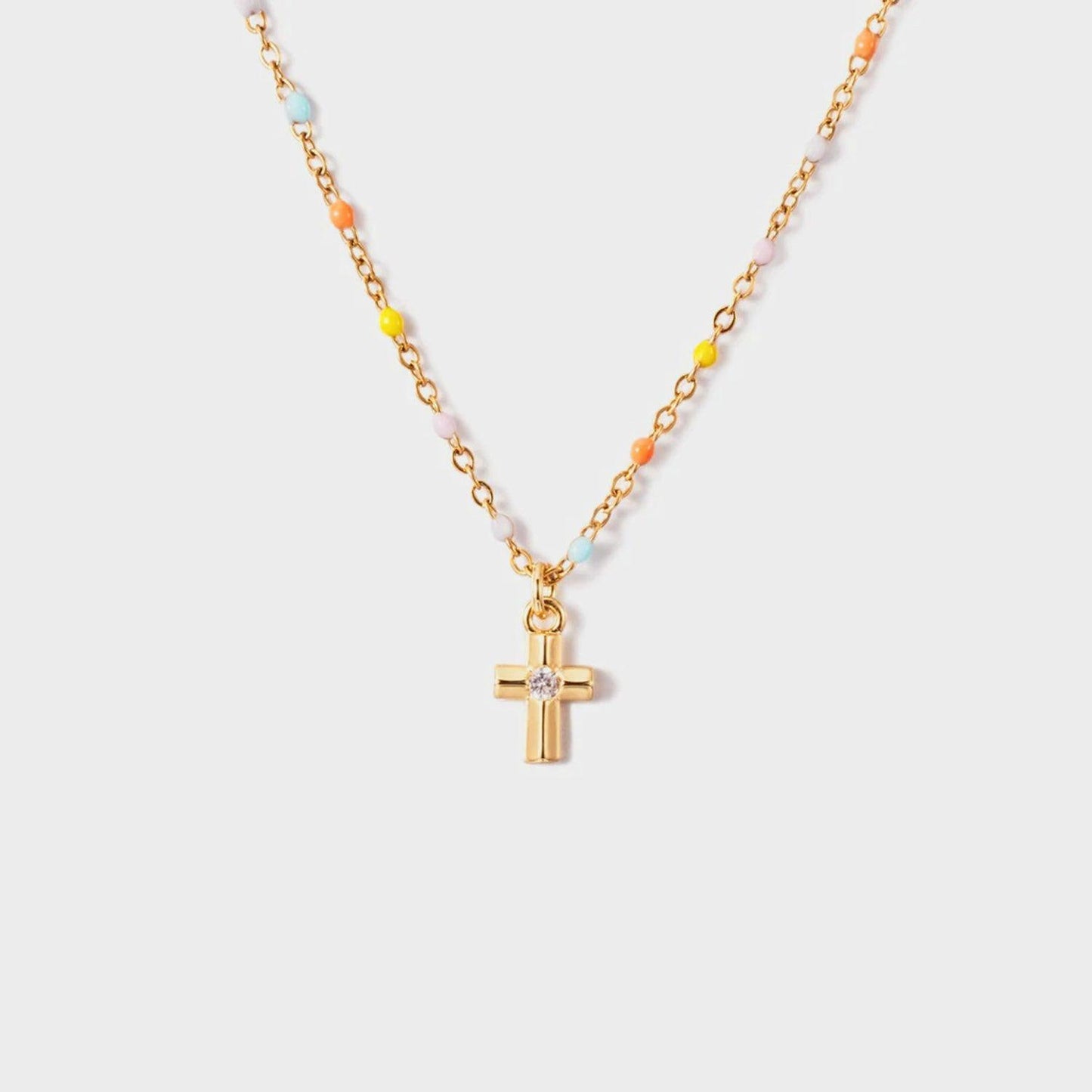 Inlaid Zircon 18K Gold-Plated Cross Bead Necklace Carauana Store