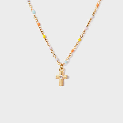 Inlaid Zircon 18K Gold-Plated Cross Bead Necklace Carauana Store