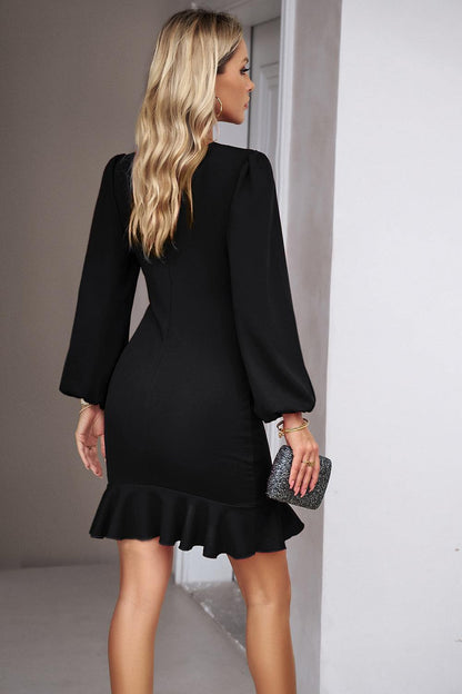 Ruched Ruffled Balloon Sleeve Mini Dress Carauana Store