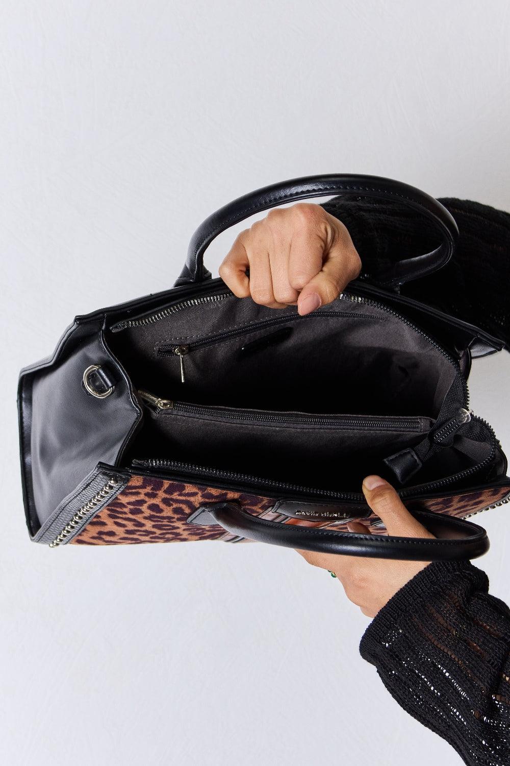 David Jones Leopard Contrast Rivet Handbag Carauana Store