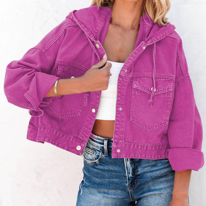 Hooded Dropped Shoulder Denim Jacket Carauana Store