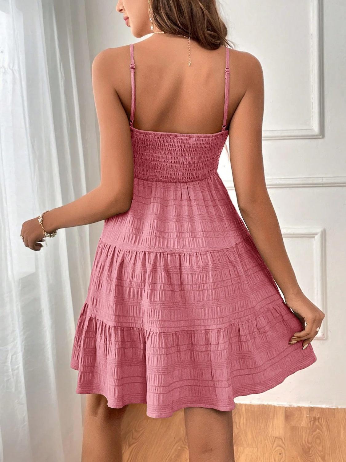 Smocked Tiered Sleeveless Mini Dress Carauana Store