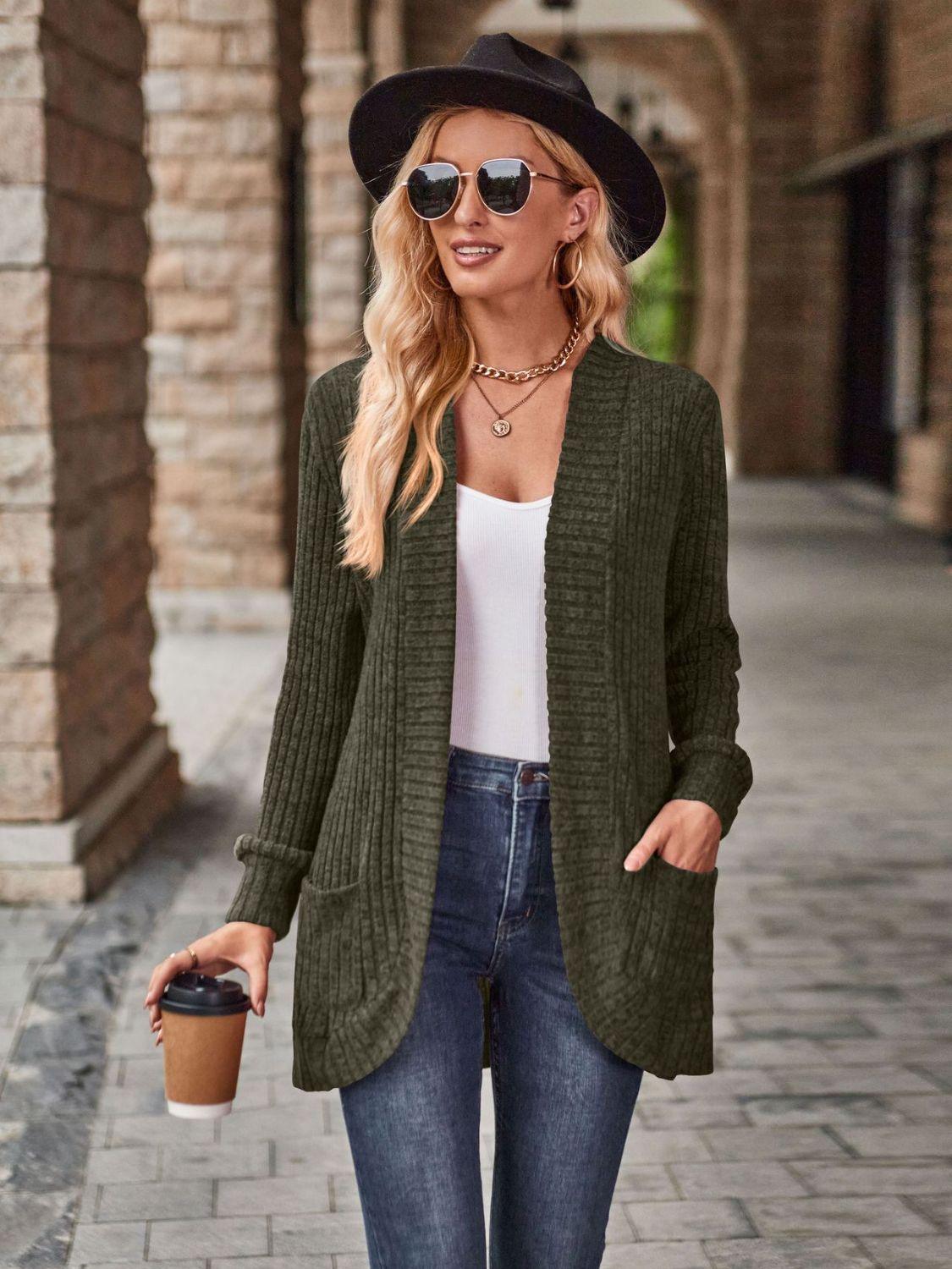 Open Front Cardigan with Pockets Carauana Store
