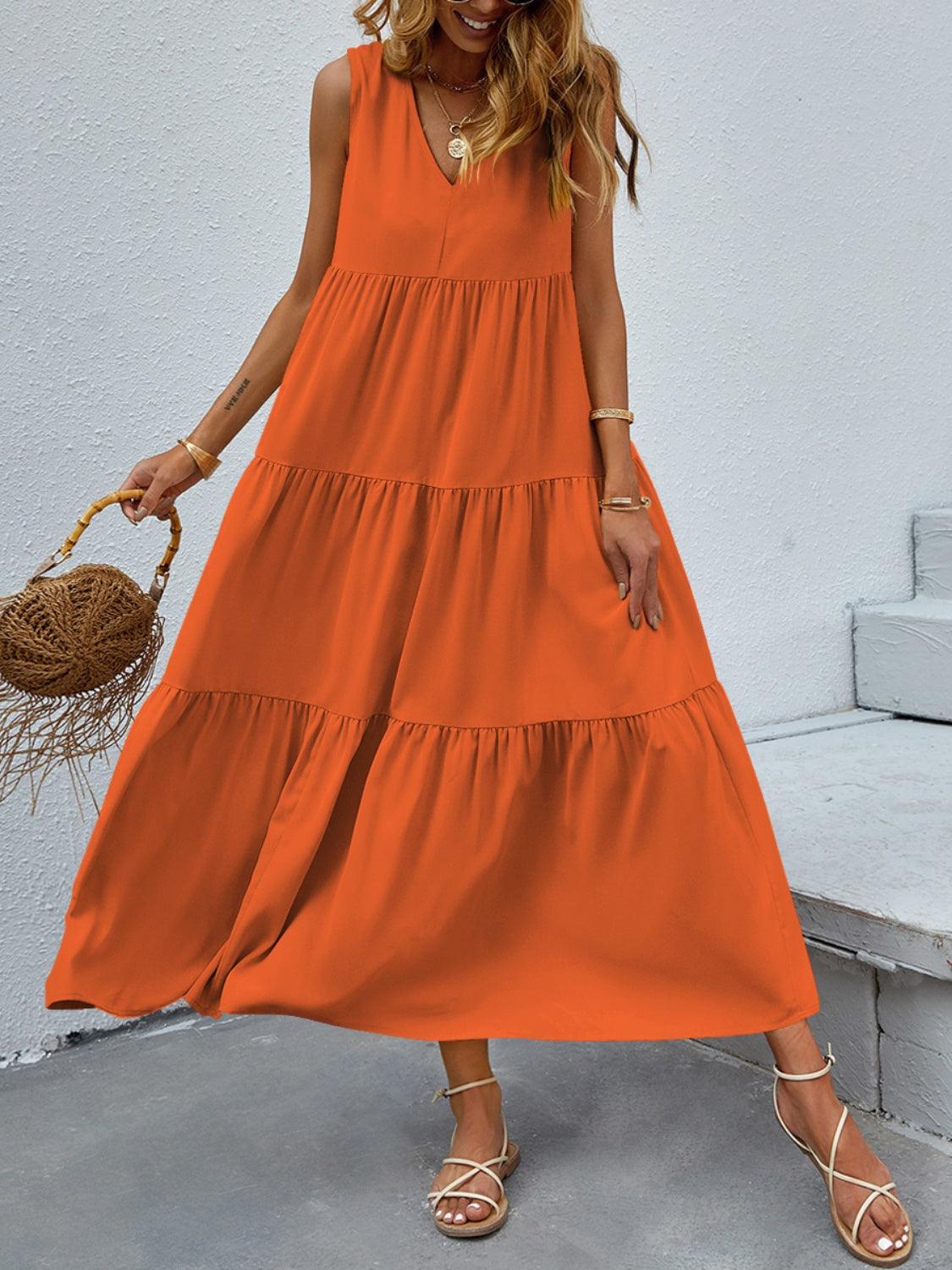 Tiered V-Neck Sleeve Dress Carauana Store