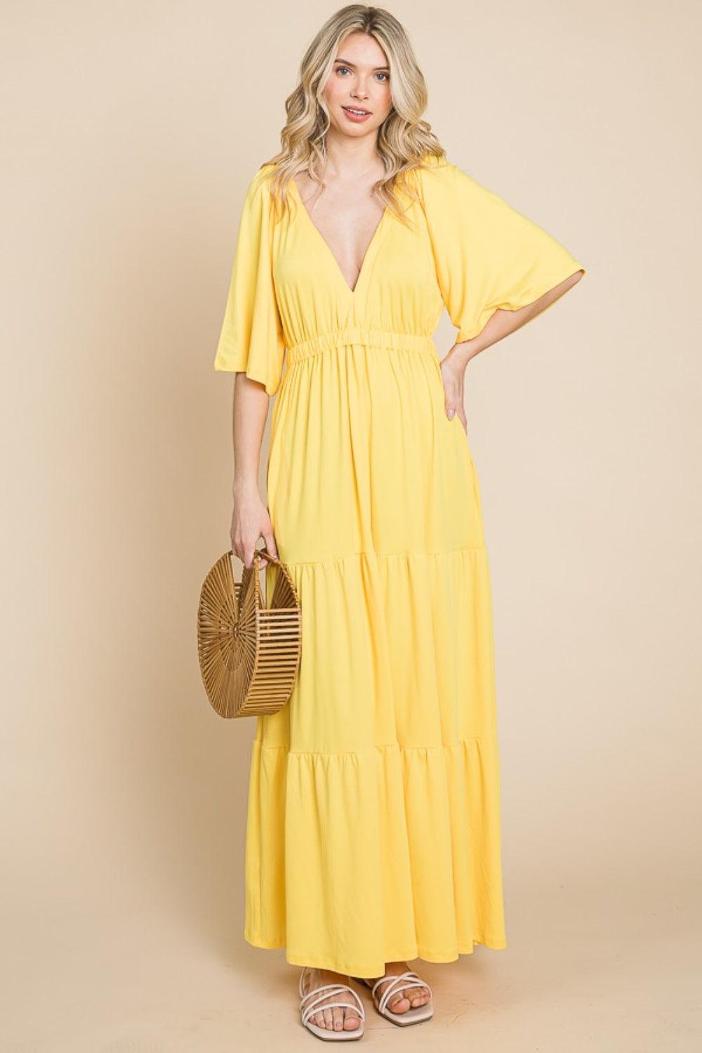 Culture Code Backless Plunge Half Sleeve Tiered Dress Carauana Store