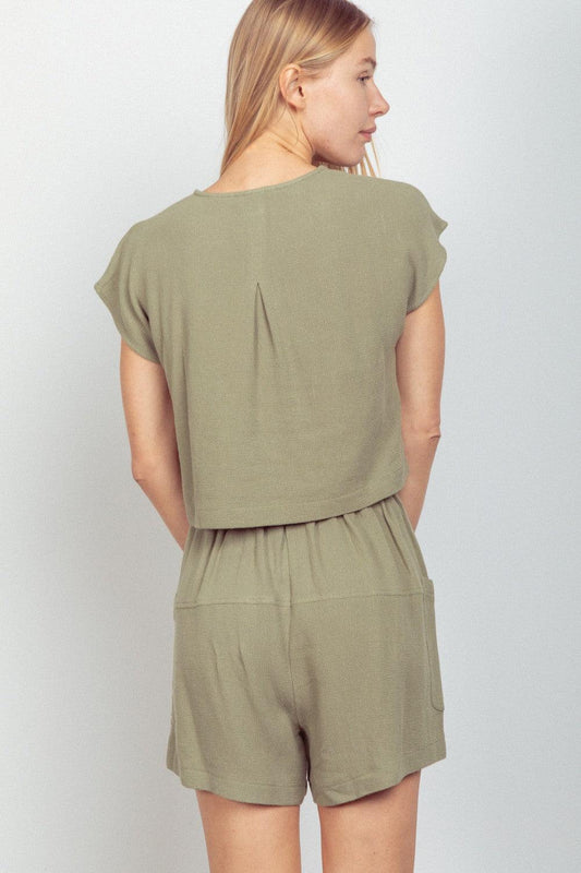 VERY J Woven Cropped Top & Waist Tie Shorts Set Carauana Store