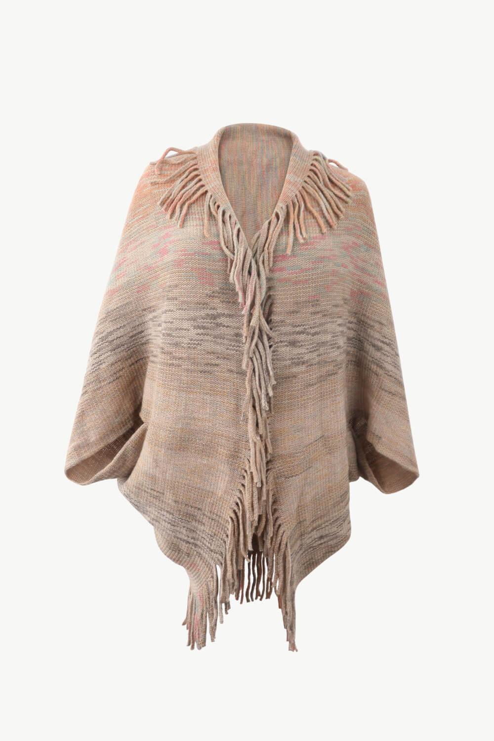 Multicolored Fringe Trim Poncho Carauana Store