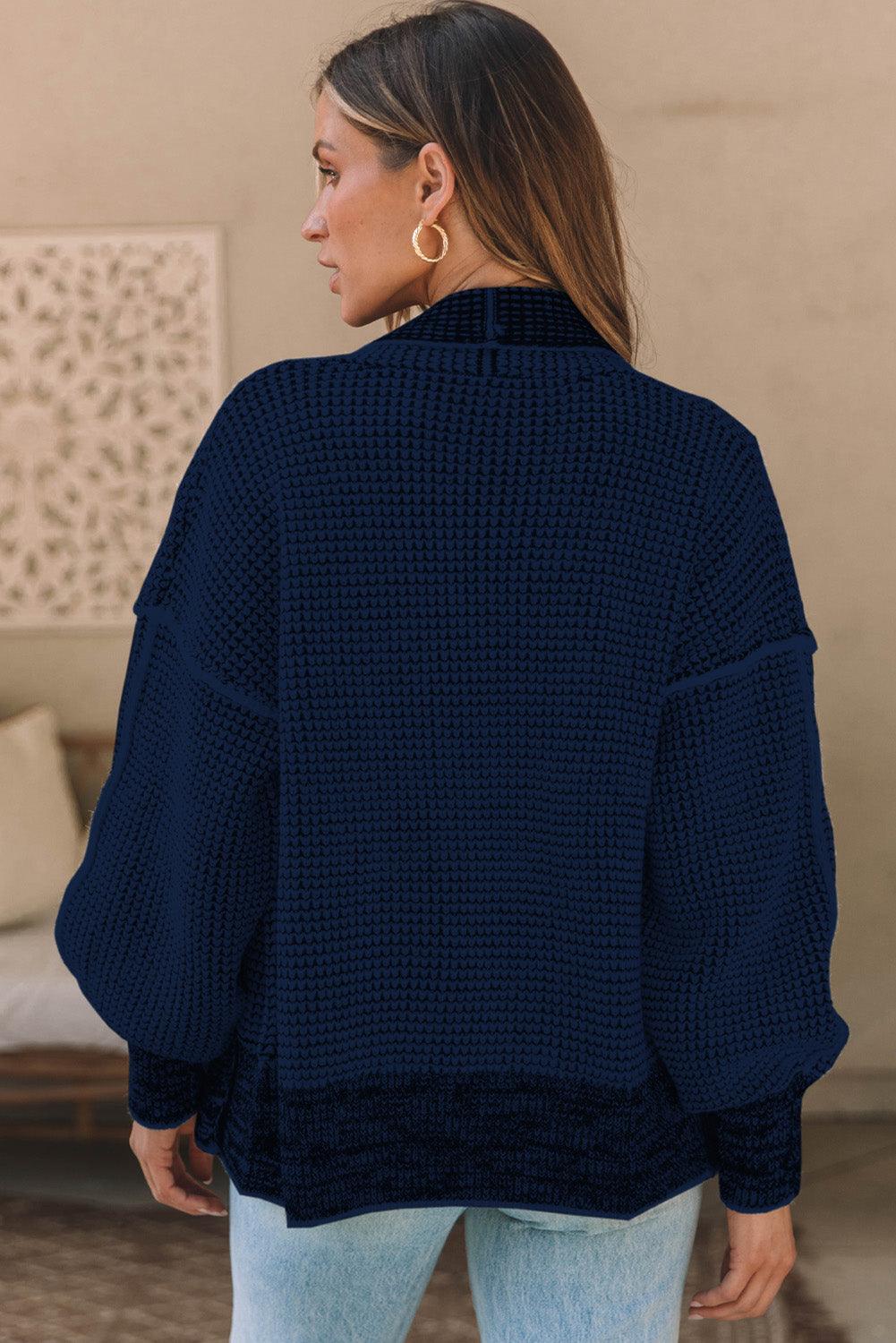 Waffle-knit Pocketed Open Front Cardigan Carauana Store