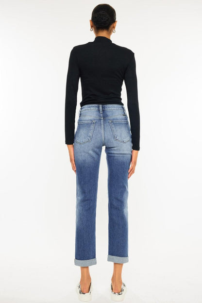 Kancan High Waist Distressed Hem Detail Cropped Straight Jeans Carauana Store