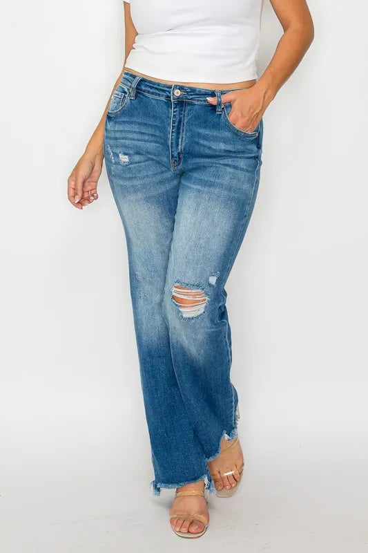 bytos Full Size Raw Hem Distressed Mid Rise Straight Jeans Carauana Store