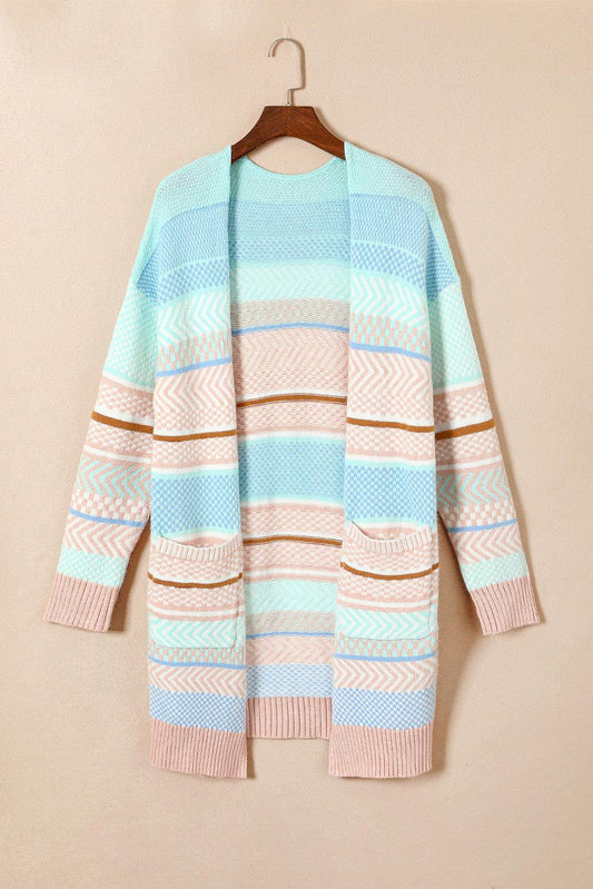 Color Block Pocketed Dropped Shoulder Cardigan Carauana Store