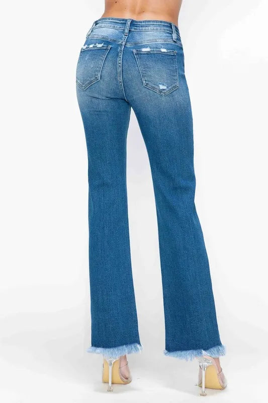 bytos Full Size Raw Hem Distressed Mid Rise Straight Jeans Carauana Store