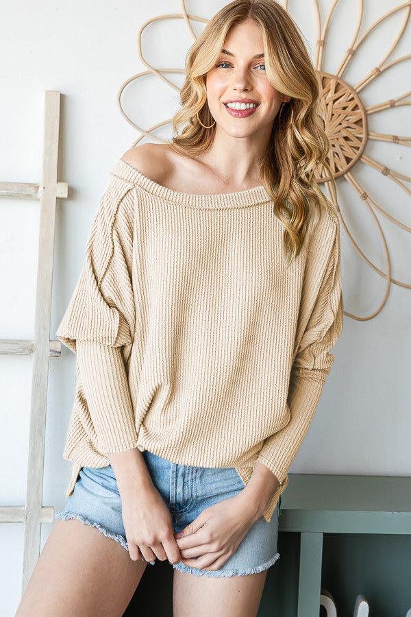 Reborn J Exposed Seam Lantern Sleeve Top Carauana Store