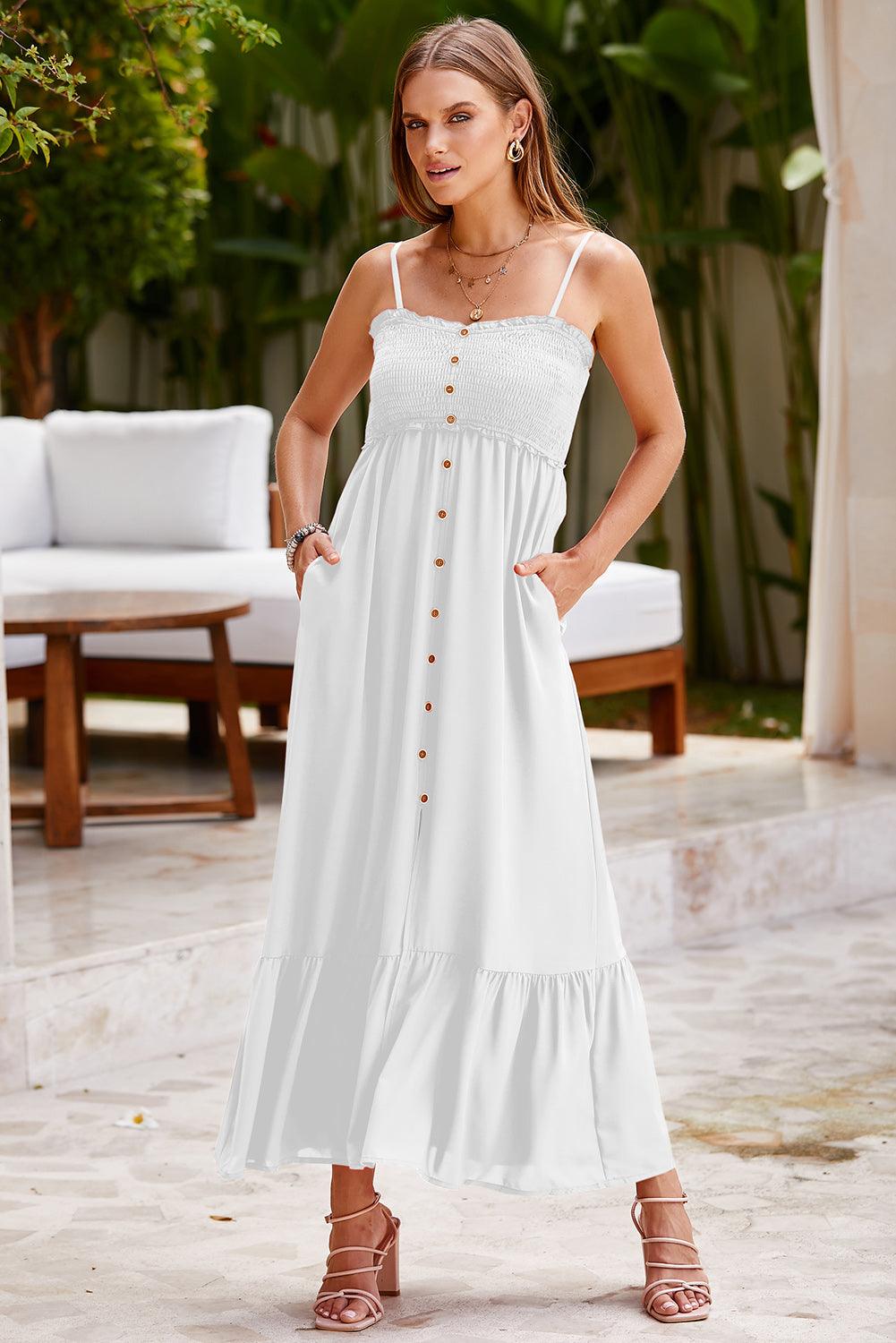 Smocked Spaghetti Strap Ruffle Hem Dress Carauana Store
