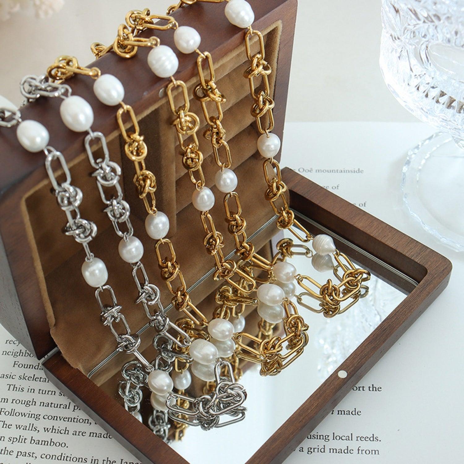 Freshwater Pearl Titanium Steel Necklace Carauana Store