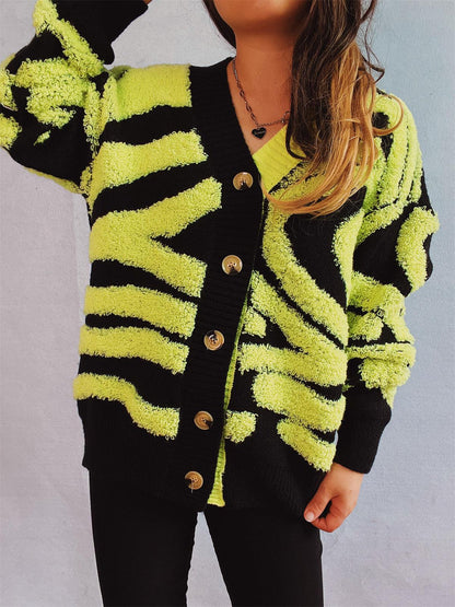 Contrast Button Up Long Sleeve Cardigan Carauana Store