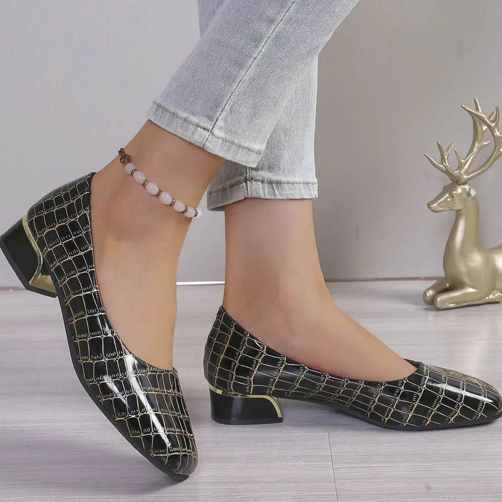 Square Toe Block Heels Pumps Carauana Store