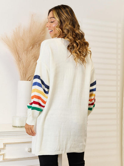 Angel Wings Striped Open Front Dropped Shoulder Cardigan Carauana Store