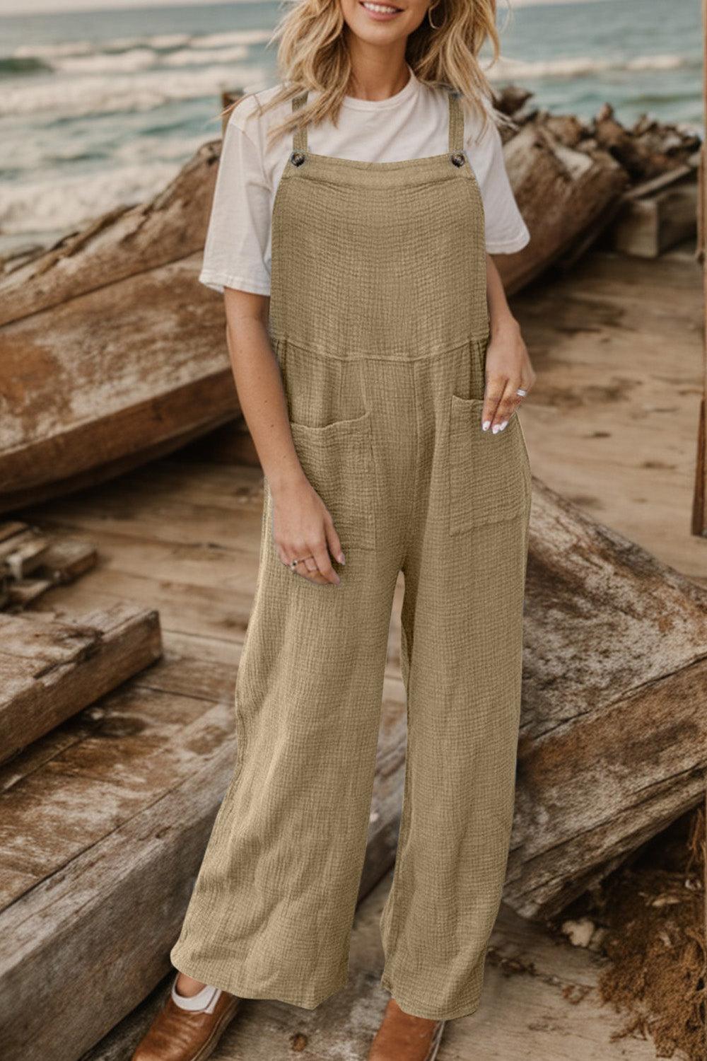 Full Size Wide Leg Front Pocket Jumpsuit Carauana Store