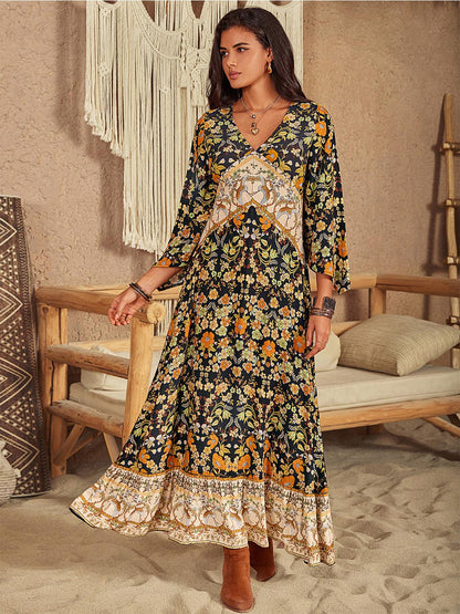Floral V-Neck Midi Dress Carauana Store