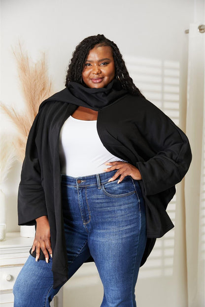 HEYSON Full Size Open Front Cardigan with Scarf Design Carauana Store
