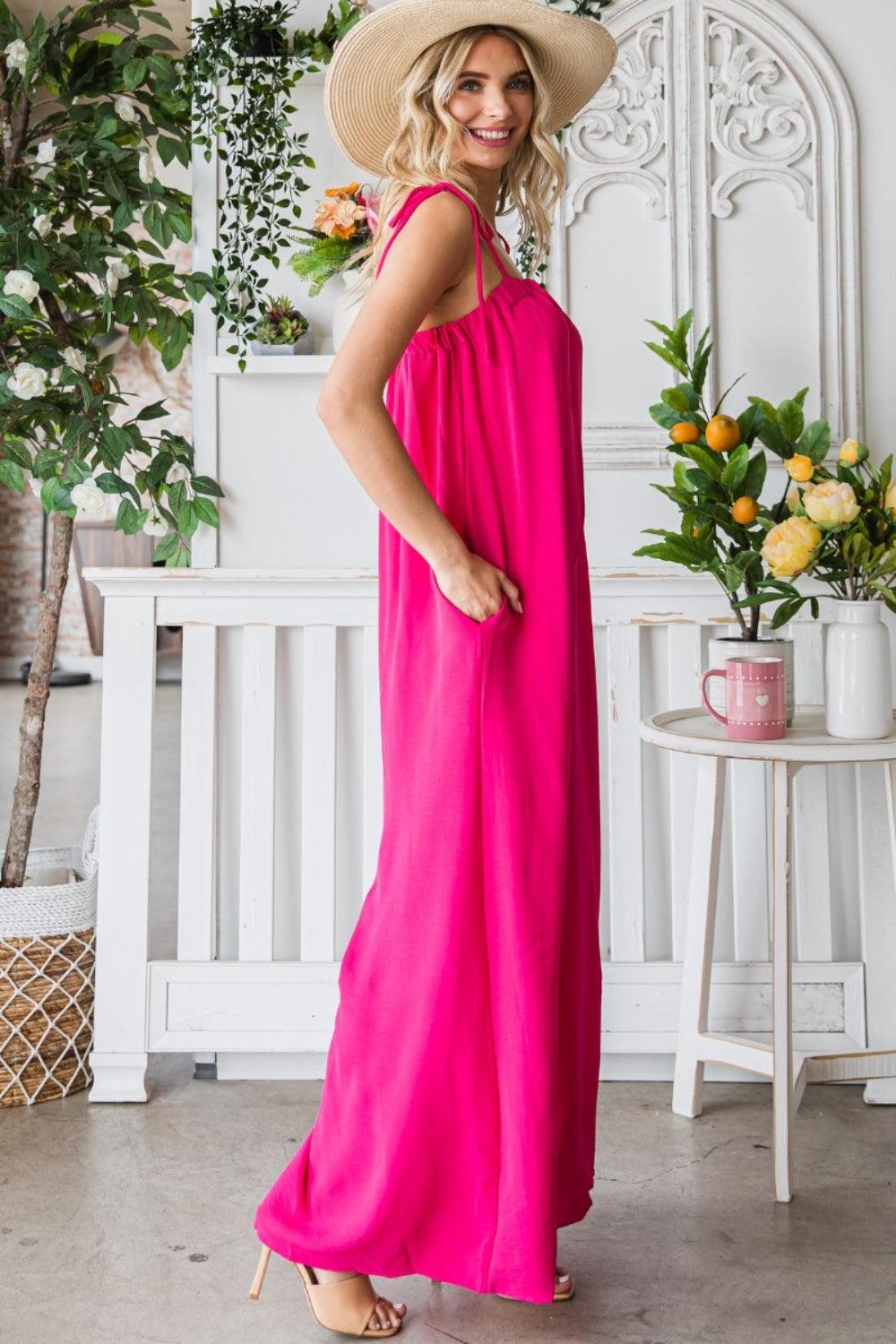 Veveret Pocketed Spaghetti Strap Wide Leg Jumpsuit Carauana Store