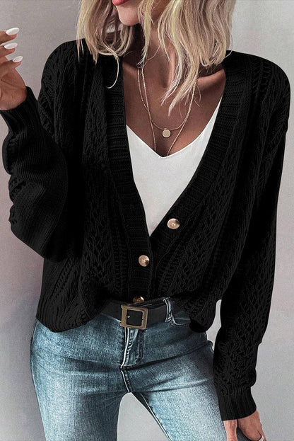 Openwork Button Up Long Sleeve Cardigan Carauana Store