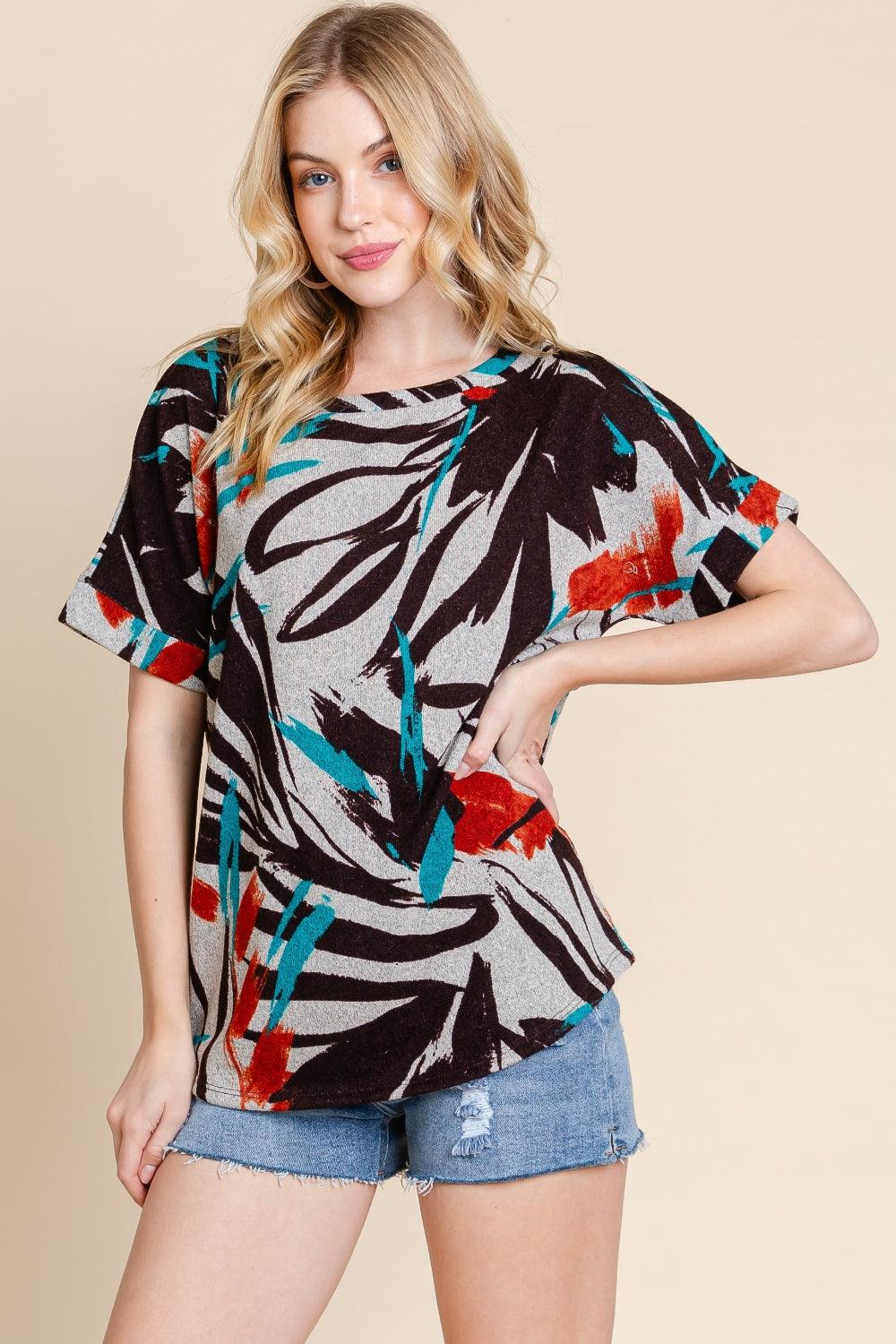 BOMBOM Printed Round Neck Short Sleeve T-Shirt Carauana Store