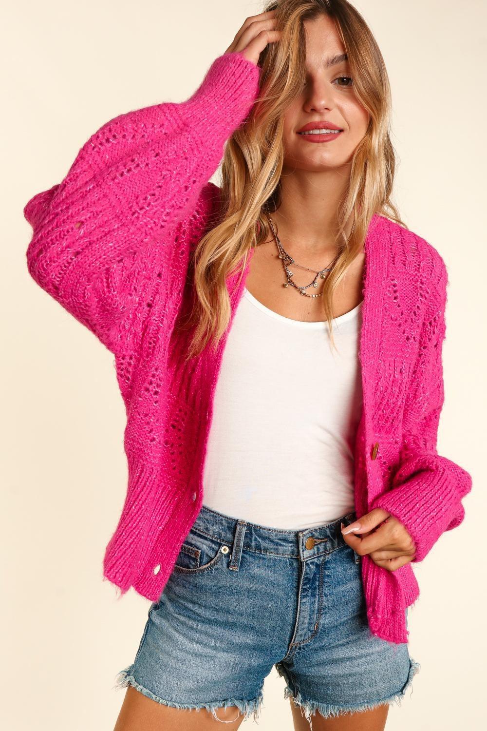 Haptics Full Size Button Down Crop Long Sleeve Cardigan Carauana Store