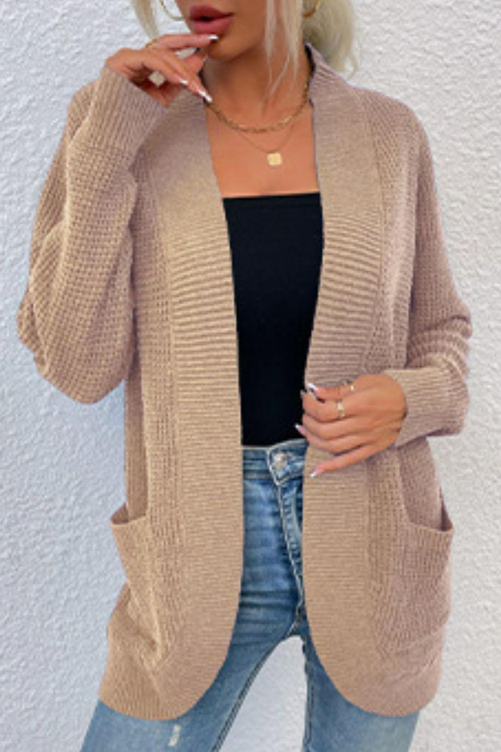 Open Front Rib-Knit Cardigan with Pockets Carauana Store