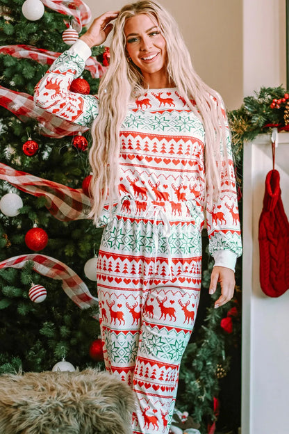 Christmas Element Round Neck Top and Pants Lounge Set Carauana Store
