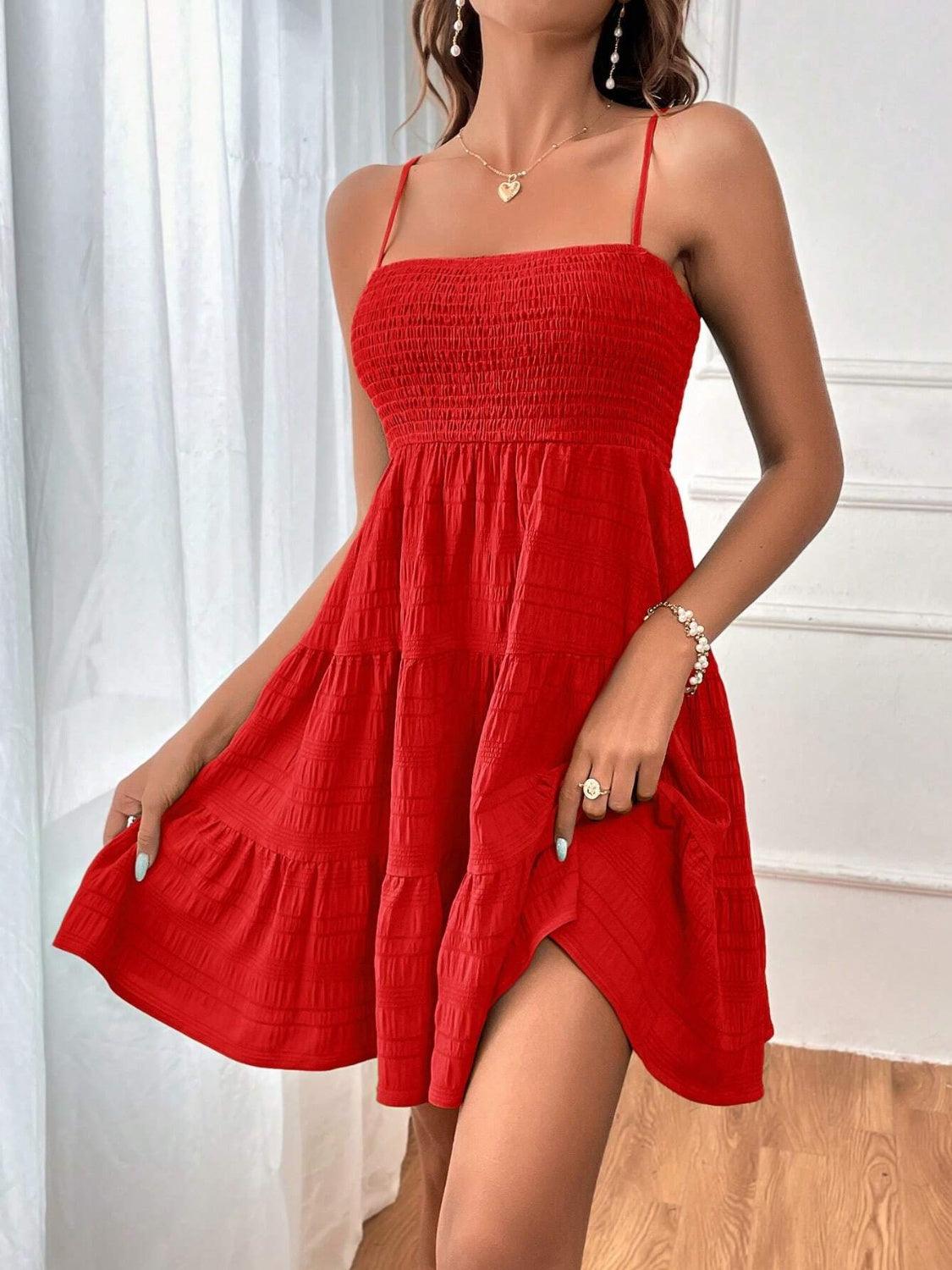 Smocked Tiered Sleeveless Mini Dress Carauana Store
