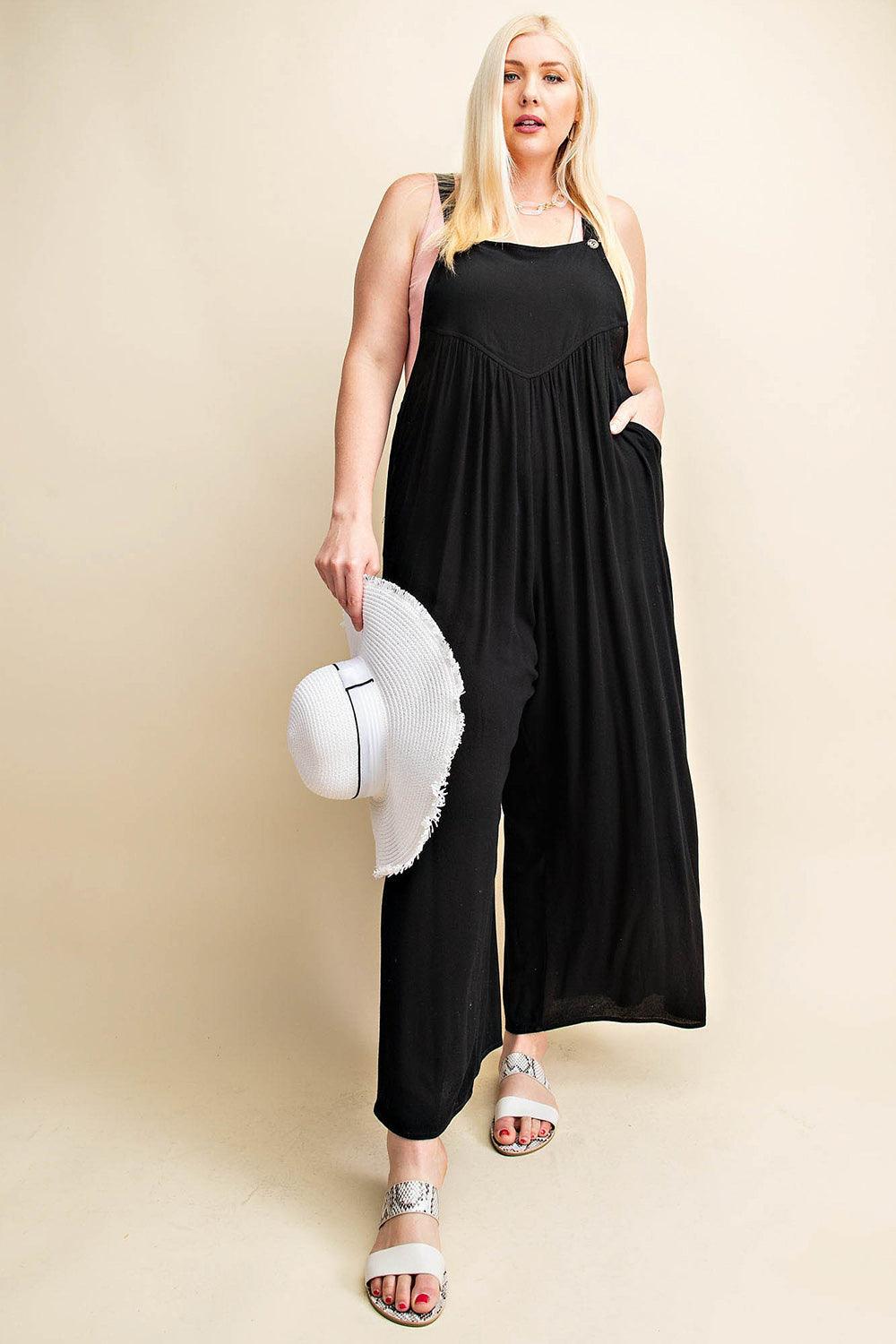 Kori America Full Size Sleeveless Ruched Wide Leg Overalls Carauana Store
