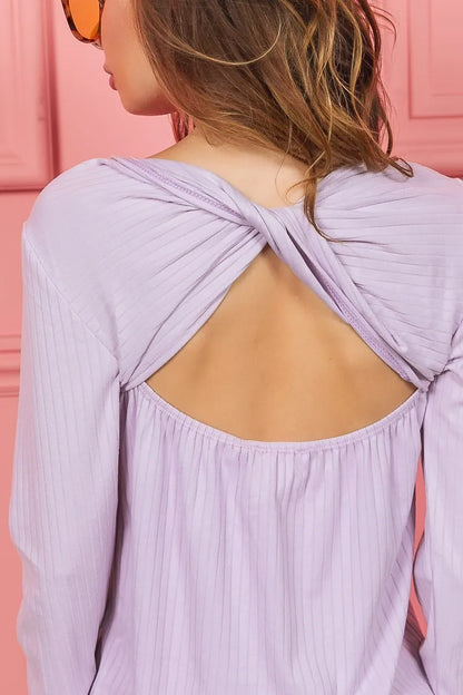 BiBi Yummy Rib Knit with Back Twist Open Detailed Top Carauana Store