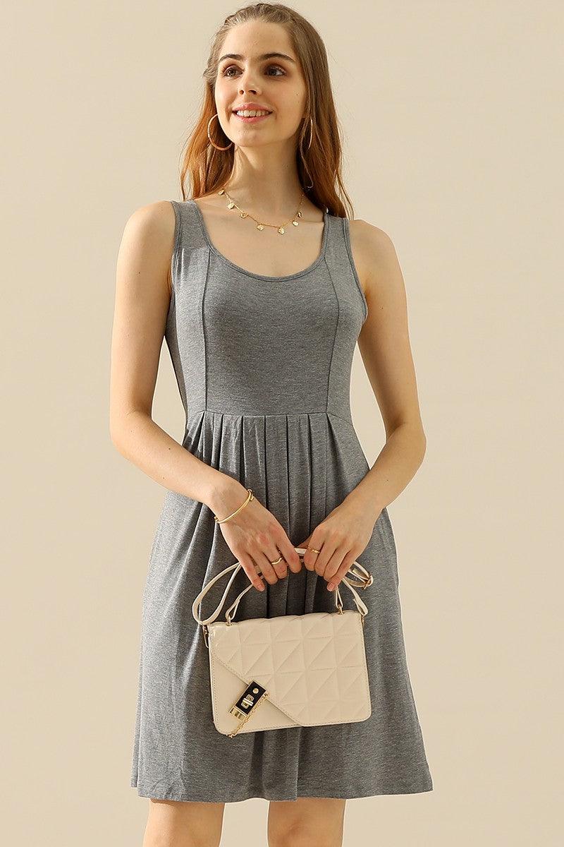 Doublju Full Size Round Neck Ruched Sleeveless Dress with Pockets Carauana Store