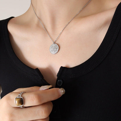 Zircon Titanium Steel Timepiece Shape Necklace Carauana Store