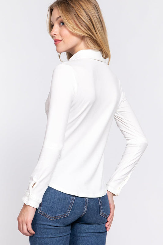 ACTIVE BASIC Long Sleeve Front Pocket DTY Brushed Shirt Carauana Store