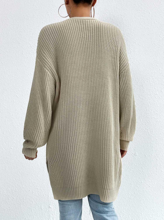 Open Front Dropped Shoulder Slit Cardigan Carauana Store