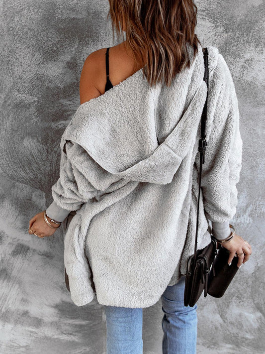 Open Front Hooded Faux Fur Outwear with Pockets Carauana Store